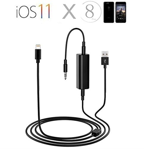 Car iPhone X 8 AUX Charging Kit, SHINE BMW Mini Cooper iPhone X 8 7 6 Plus Lightning Charger Audio Adapter with Noise Reduction for Audi VW Mercedes KIA Hyundai Honda Toyota, 1M