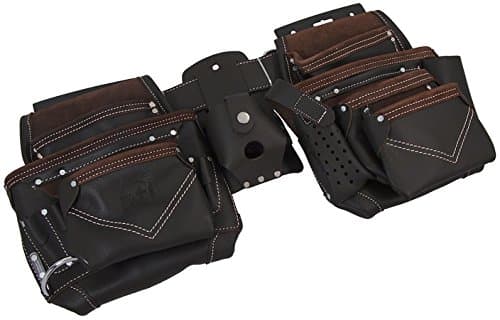 PTI Oil Tan Leather Carpenter Builder Tool Belt with Adjustable Pouches Pockets