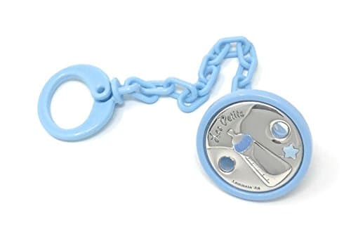 Light blue baby soother chain with silver bottle brooch cod.88.2944C by Varotto & Co.