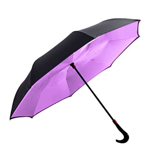 THUNFER Umbrella Creative Reverse Umbrella Free Double Solid Color Semi-automatic Men And Women Car Umbrella Portable,Purple