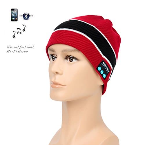 Wireless Bluetooth Hat Beanie Music Hat With Microphone Winter Hat Sports Essential Cap Hat Headphones (Red)