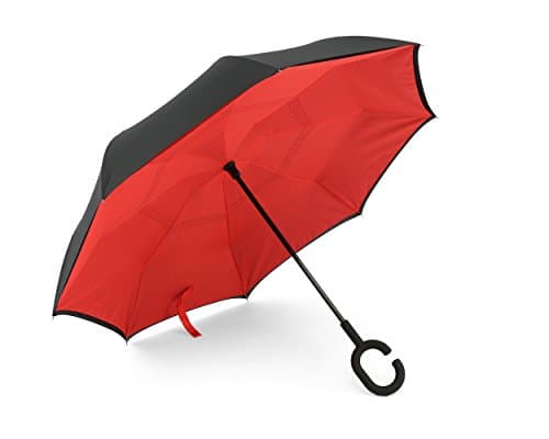 Strong Self Standing Windproof Umbrella - Black & Red