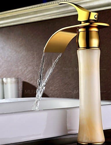 CU@EY European Style Waterfall Marble Stone Jade Solid Brass Copper Gold Bathroom Faucet Mixer Tap