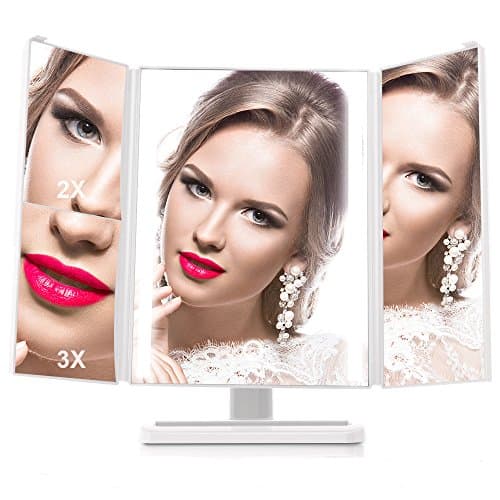 Makeup Vanity Mirror 22 Leds Touch Screen Trifold 2X/3X Magnification Illuminated Mirror with 180° Adjustable Stand (White)