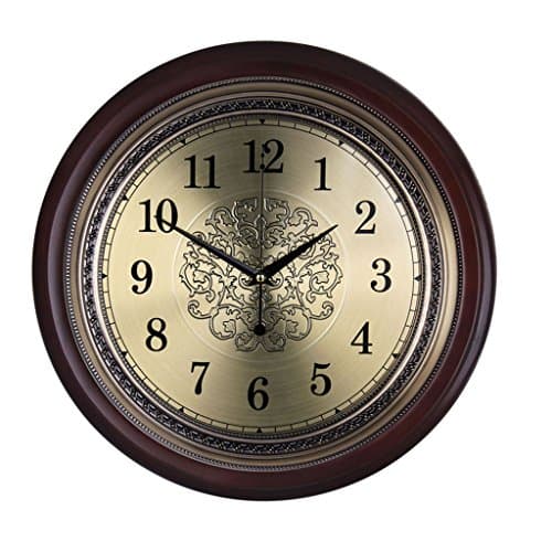 DFHHG ® Wall Clock Solid Wood Metal Silent Wall Clock Simple Circular Europe And The United States Retro Decorative Copper Plate Watches And Clocks Fashion mute ( Color : #1 )