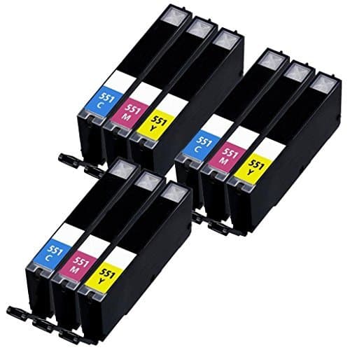 3 Compatible C/M/Y Set of 9 Canon CLI-551 Colour Printer Ink Cartridges (9 Inks) - Cyan / Magenta / Yellow for Canon Pixma iP7250, iP8750, iX6850, MG5450, MG5550, MG5650, MG6350, MG6450, MG6650, MG7150, MG7550, MX725, MX925
