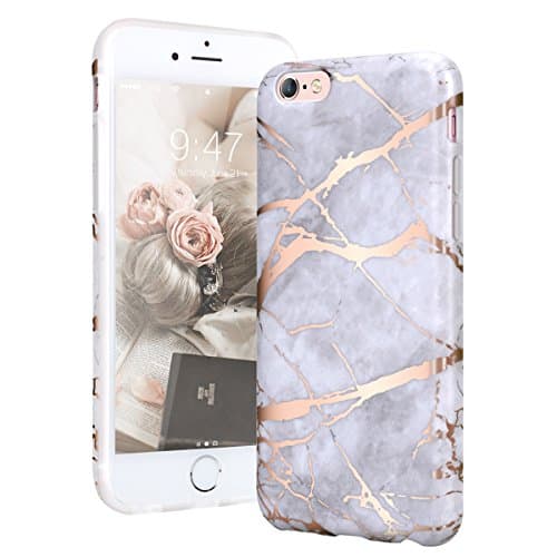 YT MARQUEEN iPhone 6/6S Case, Marble Pattern Design Ultra Thin Anti-Scratch Bumper TPU Soft Case Rubber Silicone Skin Cover for iPhone 6/6S - White Rose Gold