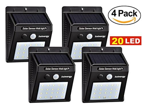 [Solnergy] 20 LED Bright Solar Sensor Light, Outdoor Motion Lighting, Big Power Button, Security Motion Sensor Lamp Light, Auto On/Off, Patio, Yard, Garden, Driveway, Stairs, Pool Area (4 in pack)