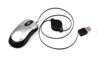 AcGoSp USB Mini Optical Scroll Wheel Mouse with Retractable Cable for PC/Laptop - PLUG & PLAY & Windows 10 compatible - Easily installed with ANDROID & MAC devices (SILVER/GREY)