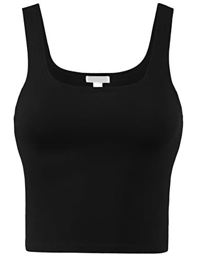 KOOLDOWomens Basic Solid Crop Tank Top-S-BLACK