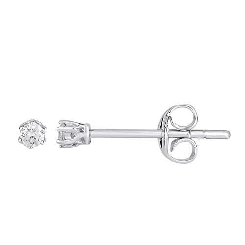 Round Cut Natural Diamond Push Back Solitaire Stud Earrings 6-Prong 10k Solid White Gold