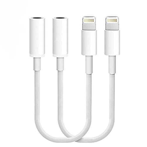 (2 Pack) Lightning to 3.5mm Headphone Jack AUX Adapter Cable For Apple iPhone 7 / 7 Plus white