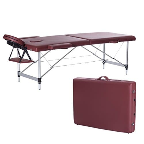 2-Fold Portable Folding Massage Table Bed Adjustable Spa Therapy Salon Bed with Aluminum Legs (28'' Width, Burgandy)