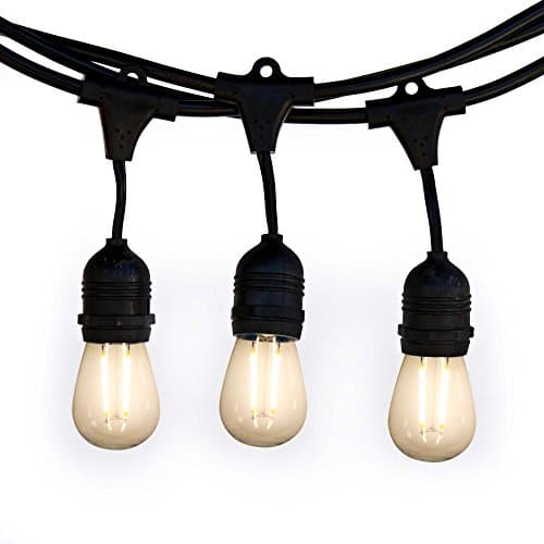 Low-E LED Outdoor String Lights - Weatherproof &amp; Commercial Grade, 15 Hanging Sockets, 18 - 2 Watt Dimmable LED Bulbs, (3 Extra) &amp; 10 Ft. Ext. Cord Included