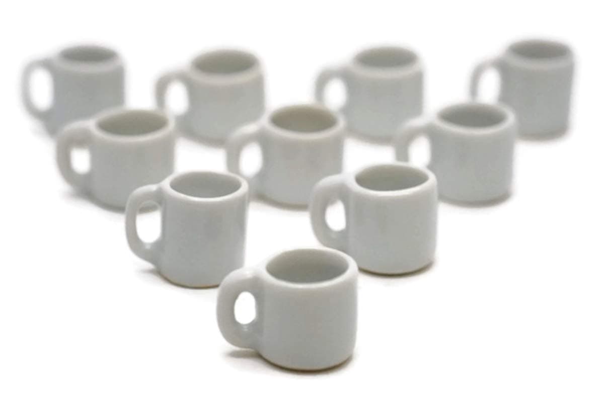 10 White Gray Coffee Mug Tea Cup Appro Size 1.2 Cm Dollhouse Miniatures Food Kitchen