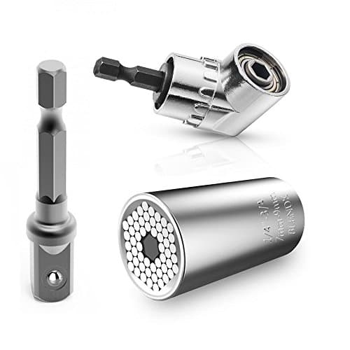 Multi-function 7mm-19mm Universal Sockets Metric Wrench Power Drill Adapter Socket Professional Repair Tools and 105 Degree Right Angle Extension Power Screwdriver 1/4" Drive 6mm Hex Magnetic Drill