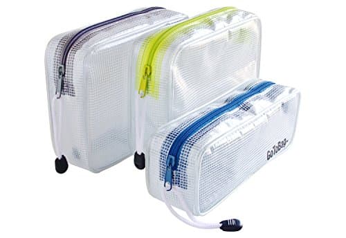 3 Pack Organizer Storage Packing Bags by GoToBag - Clear Water Resistant Solid Reinforced PVC Mesh Plastic with Zipper Closure - for Travel, Office, School, Arts and Craft, Purse, Cables, All-Purpose