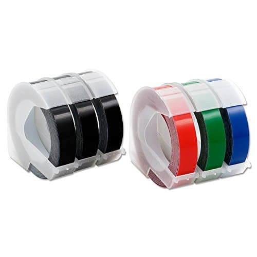 Embossing Tape for DYMO 3D Plastic Embossing Labels, Self-Adhesive,3/8-inch x 9.8-feet,6-Roll Pack