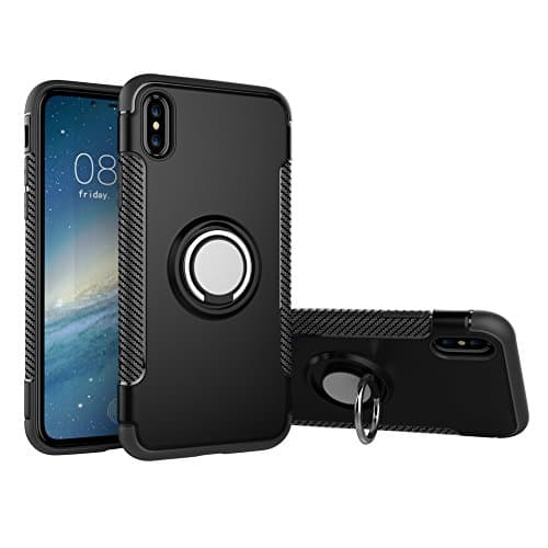 iPhone X Case Apple (Matte Black), High Impact Drop Protection, 360° Swivel Ring Holder Kick Stand, Shockproof TPU Non-Slip Rubber, Thin Flexible Profile, Elevated Lens for Best Protection