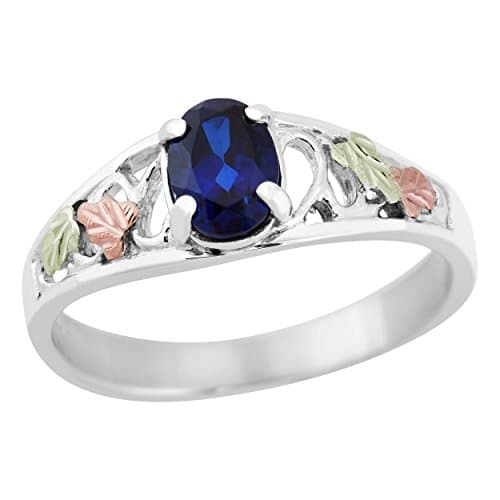 Black Hills Gold on Silver Created Sapphire Ring