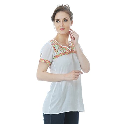 White Split Neck Embroidered Top