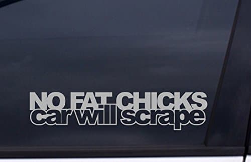 NO FAT CHICKS CAR WILL SCRAPE Decal 2"x9" METALLIC SILVER Free Shipping drift hoodride stance jdm sticker