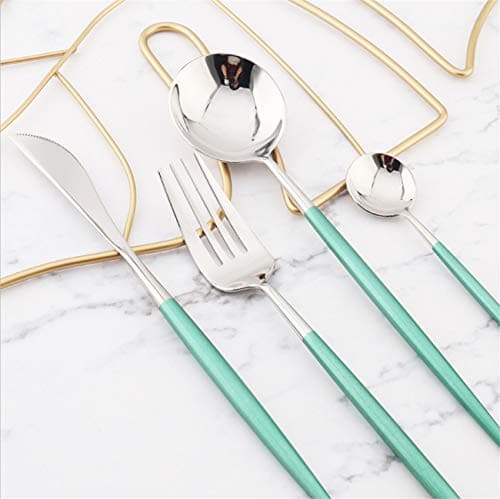 US Fine Kitchenware Silverware 4 Piece Stainless Steel Flatware Set Including Fork Spoons Knife Tableware for Home Kitchen Restaurant Hotel (green+Silver)