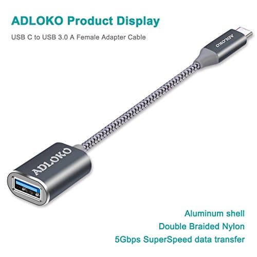 Type C Adapter, ADLOKO 0.5ft USB C to USB 3.0 A Female Adapter Cable, USB-C OTG Cable, for New MacBook, Dell XPS 13/15 & New Type C Devices,Space Gray