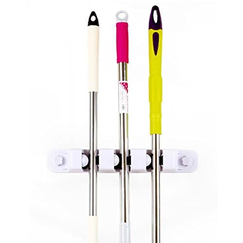 Wall Mount Mop and Broom Holder, 3 position with 4 hooks garage storage Holds up to 7 Tools, storage solutions for broom holders, garage storage systems broom organizer