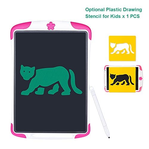 LCD Writing Tablet, Touch Pad Office Memo Doodle Board Silicone Shock Proof Message Board 8.5 inch with Random Stencil (Pink)