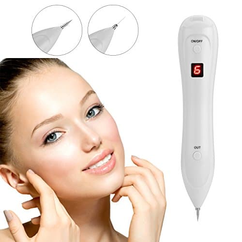 Mole Removal Pen USB rechargable Mole Remover Dot Set-Safe Portable Spot Eraser Tool Kit 6Gears LCD Power display for Face Dark Freckle Age Spot Small Tattoo Nevus Skin Tag Pigmentation(new version)