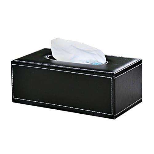 PU Leather Rectangle Tissue Box, Waterproof Napkin Holder Cover Case with Magnetic Base Flap for Home Office Hotel Car(Black)