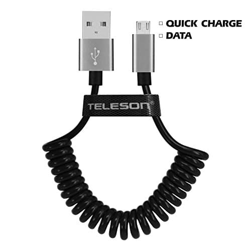 Teleson USB2.0-Micro USB Coiled cable Charging power wire Metal cable Spring line (Silver)