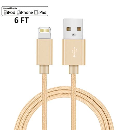 Newyht Lightning Cable 6ft, charger Cable for iPhone X, 8, 8 Plus, 7, 7 Plus, 6s, 6s Plus, 6, 6 Plus, SE 5s 5c 5, iPad Air 2 Pro, iPad mini 2 3 4, iPad 4th Gen Gold 1 Pack