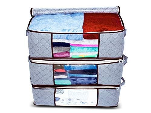 Foldable Fabric storage bag organizer, clear window, gray storage bag, handles, extra strong zipper, perfect for bedrooms, closets, blanket, clothes, garage by Rokeda
