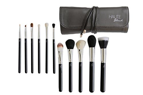 Haute Blush Pro Makeup Brushes - 11 Piece Makeup Brush Set with Black Leather Case - High Quality Synthetic/Natural Hair Includes Foundation Blending Blush Eyeliner Face Powder Brushes – Get Flawless Makeup Application Now!