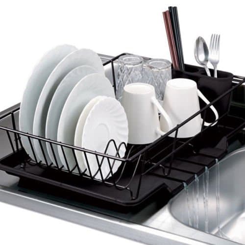 Home Basics 3-Piece Kitchen Sink Dish Drainer Set Black