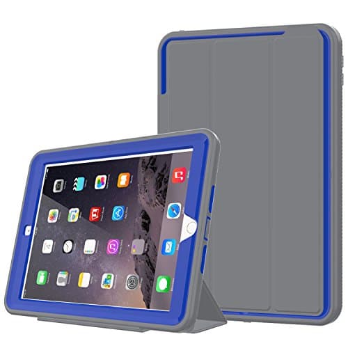 DUNNO iPad 6th/5th Generation Case (9.7 Inch, Released in 2017/2018), Three Layer Heavy Duty Full Protection Case with [Auto Sleep/Wake Up] Stand Design for iPad 5/6 Generation (Grey/Blue)