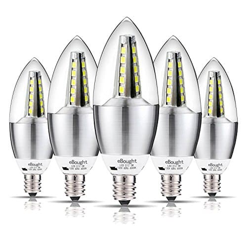 eBought E12 LED Bulbs Candelabra LED Light Bulbs 5W, 40 Watt Light Bulbs Equivalent, 450lm, Daylight White 6000K LED Chandelier Bulbs, Decorative Candle Base E12 Non-Dimmable LED Lamp ( 5 Pack)