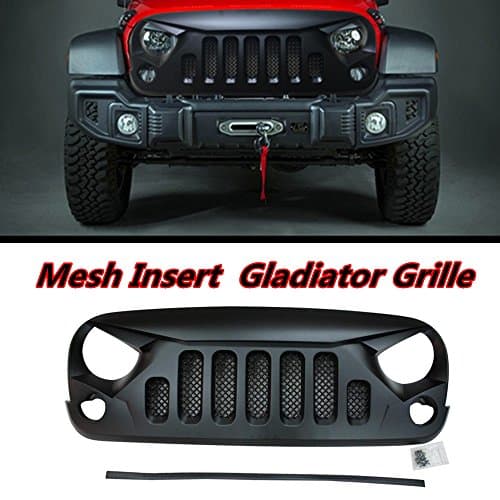 Front Gladiator Grille Lantsun Matte Black Grid Grill with Mesh Insert For Jeep Wrangler Rubicon Sahara Sport JK JKU 2007-2017(189-5)
