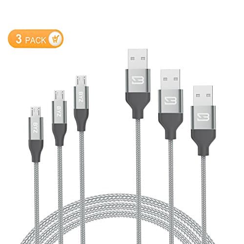 Mxstudio 3-Pack 6FT Micro USB Nylon Braided Cables High Speed Gray
