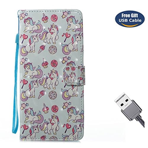 Aireratze Galaxy Note 8 case,Galaxy Note 8 cover, [Wallet Case] Premium Soft PU Leather Notebook 3D Surface Design Case ID Slot Slim Flip Skin Cover for Samsung Note 8(Unicorn Blue)+USB cable