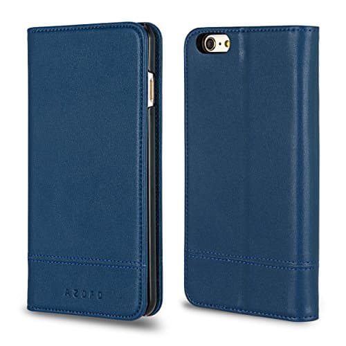 iPhone 6S Case, iPhone 6 Case, AZOFO Genuine Leather Wallet Case, Slim Fit Flip Cover Folio Book Style for iPhone 6S / 6 with ID&amp;Credit Card Holder, Kickstand, Cash Pockets, Magnetic Clousure, Blue