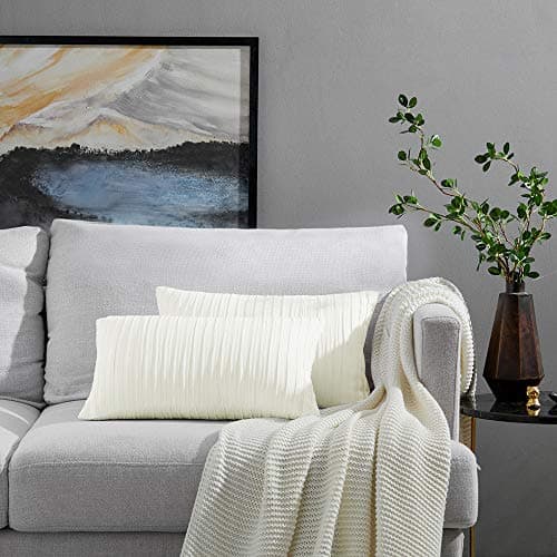 Yeadous Off White Throw Pillow Covers Case, 2 Pack Line Striped 100% Cotton Cushion Cover, Soft Decorative Pillow Shams Covers for Sofa Couch Bed Home Decor(12x20 Inches, Off White)