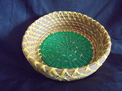 Pine Needle Green and Yellow Wicker BASKET