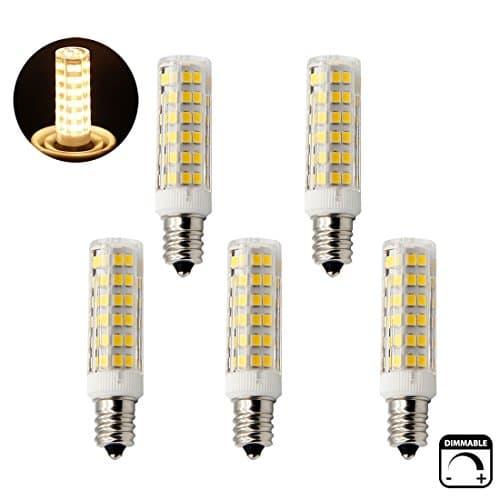 Led E12 led light bulb 120V, 3000K Warm White 6W Led E12 Candelabra Screw base, Xenon T4 JD type led halogen bulb replacement 50W or 60W with 550lm-(5packs)