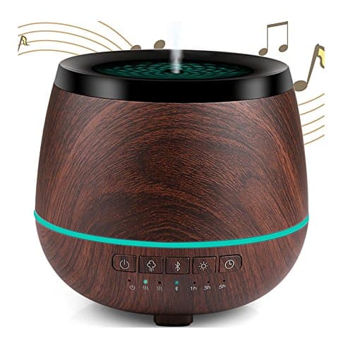 Essential Oil Diffuser Bluetooth Speakers - Razzil 200ml Ultrasonic Cool Mist Aromatherapy Humidifier with Music 4 Colors LED Mood Lights 4 Timers Waterless Auto Shut-off,Wood Grain