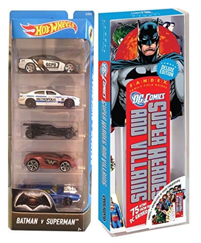 Hot Wheels Batman v Superman 5-Pack &amp; DC Universe Super Heroes &amp; Villains FANDEX Icons Wonder Woman Superman Bundle Justice Leage
