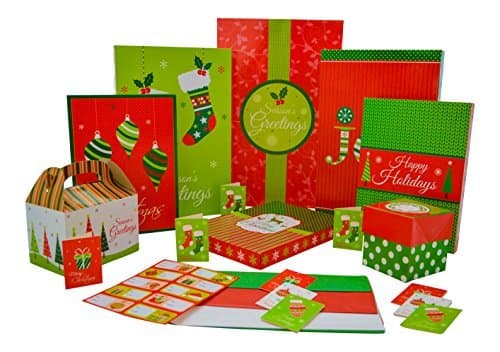 Christmas Gift Box Set - 44 Count Christmas Supplies Bundle Includes Gift Boxes, Gift Tags, Stickers and Tissue Paper
