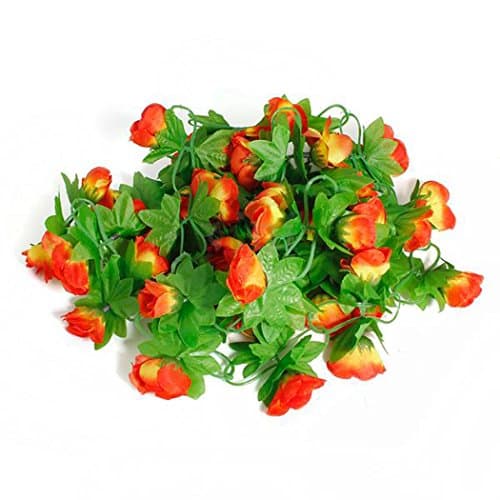 KUSOOFA 1 PCS Artificial Garland Wall Fake Rose Vine String Flower Wedding Party Silk Flower Orange